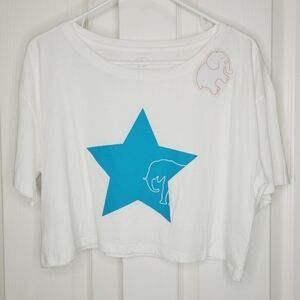 Ivory Ella White Star Print White Crop Top Large organic cotton